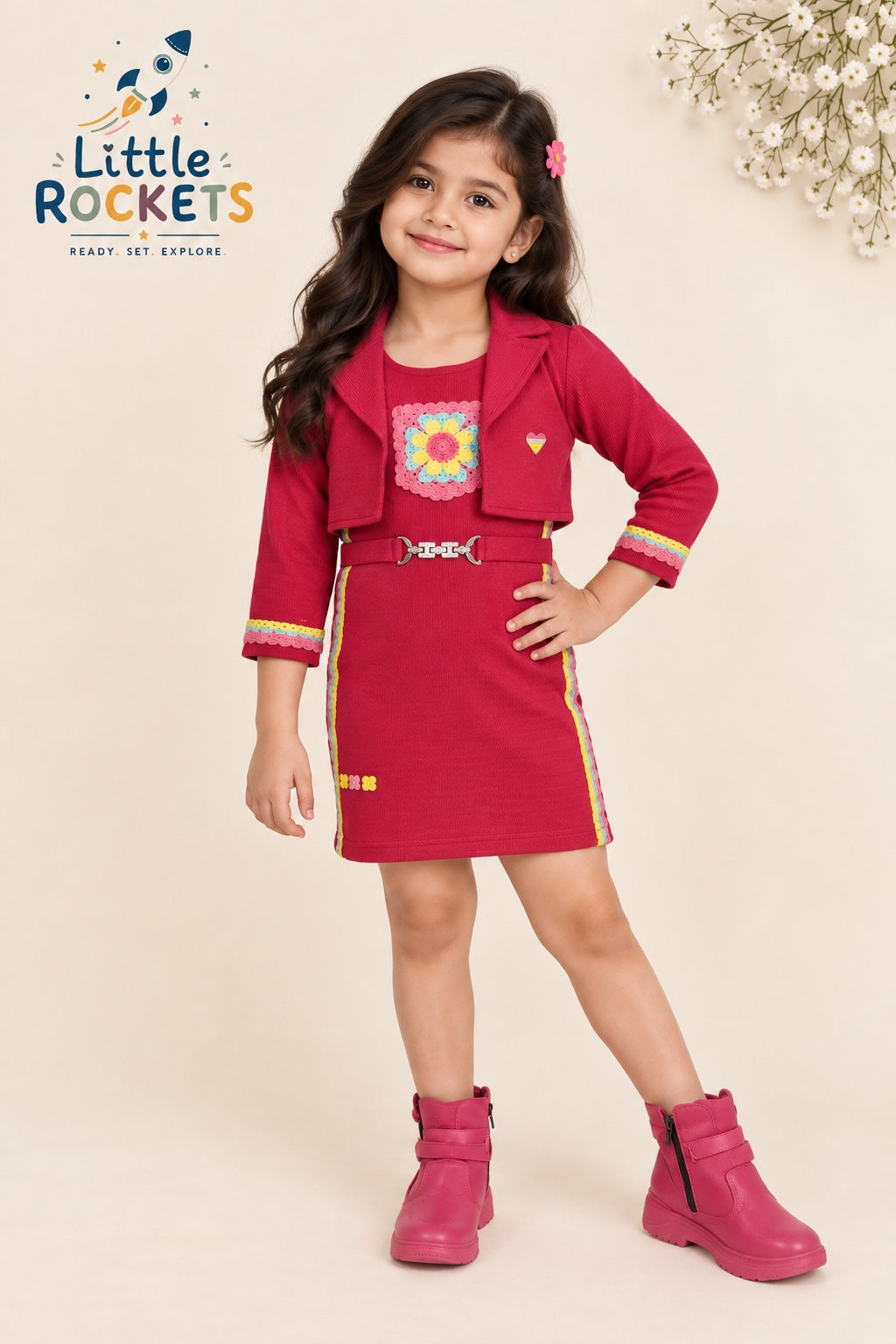Berry Jacket Dress Set for Girls