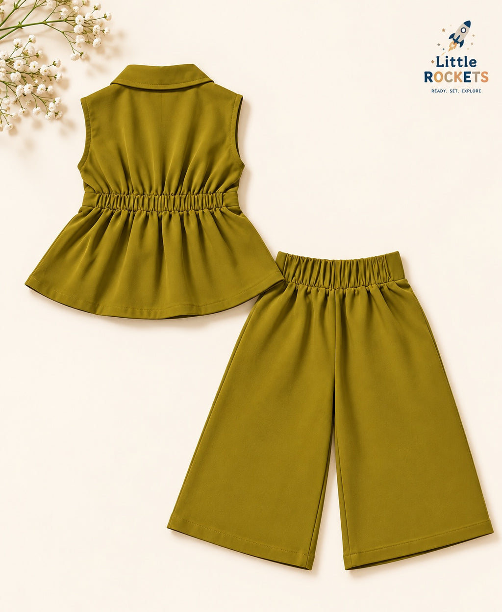 Olive Korean Co-ord Set for Girls – view 5