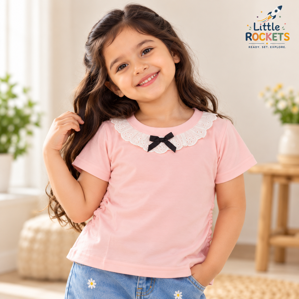 Eyelet Collar Bow Top for Girls – view 4