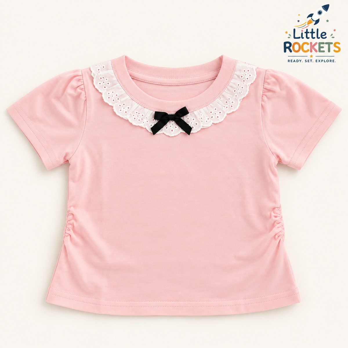 Eyelet Collar Bow Top for Girls – view 3
