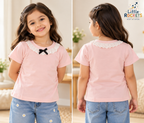 Eyelet Collar Bow Top for Girls – view 2