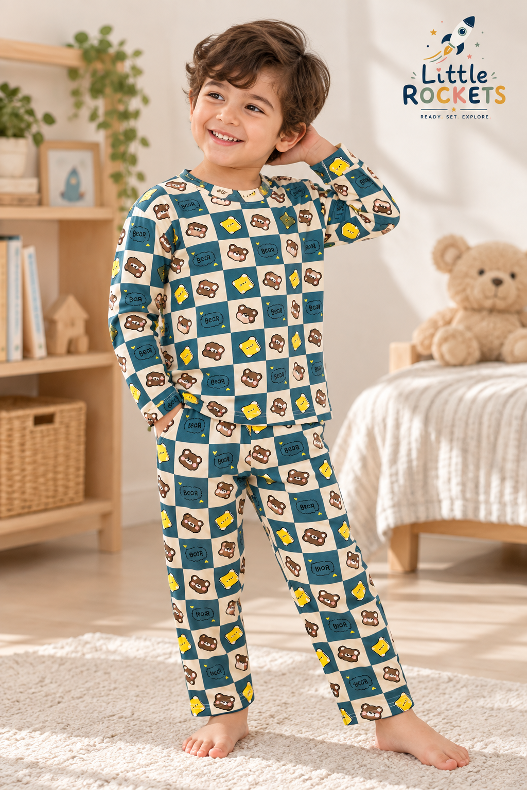 Blue Teddy Night Suit for Kids – view 4