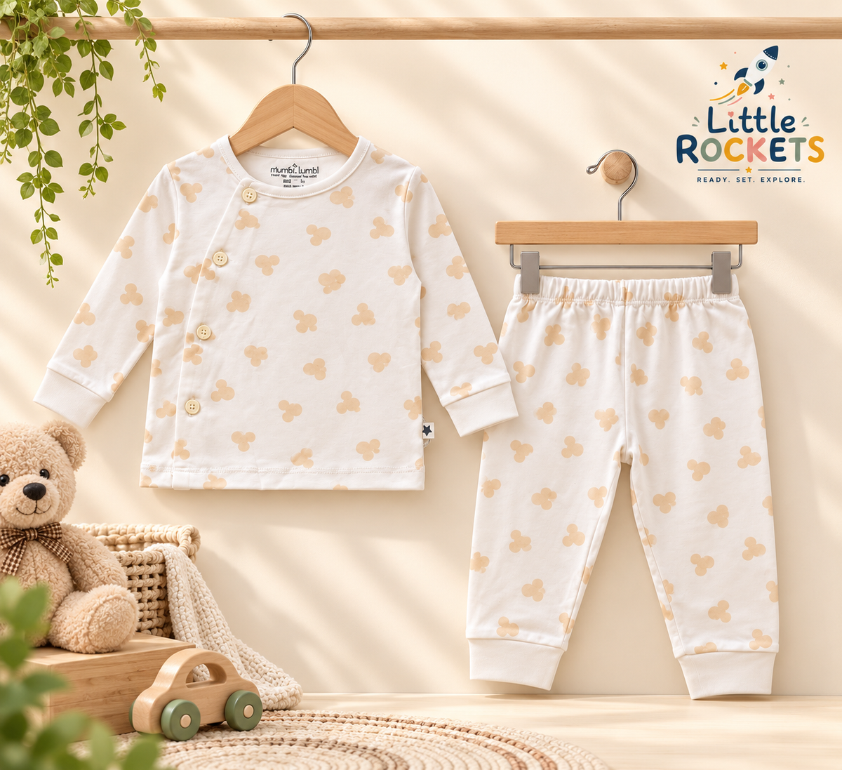 Peach Blossom Cream Baby Night Suit – view 5