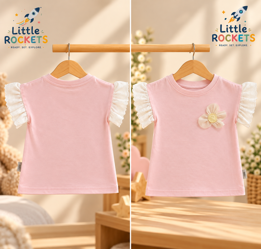 Pink Ruffle Sleeve Top for Girls – view 3