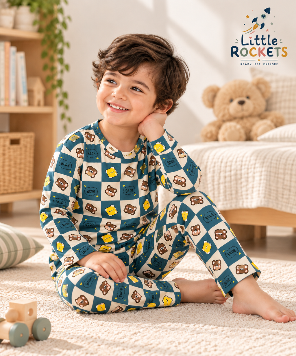 Blue Teddy Night Suit for Kids – view 2