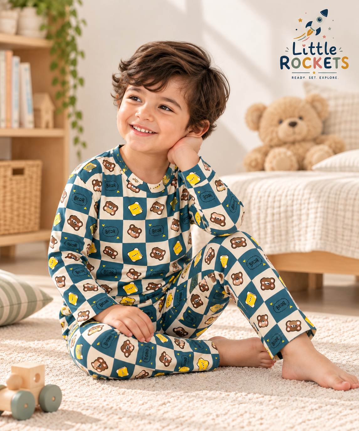 Blue Teddy Night Suit for Kids – view 2