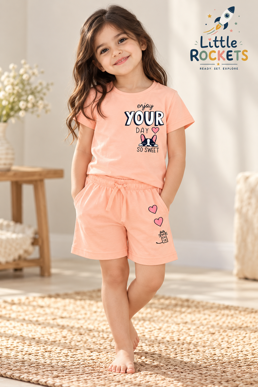 Sweet Day Peach Co-ord Set for Girls