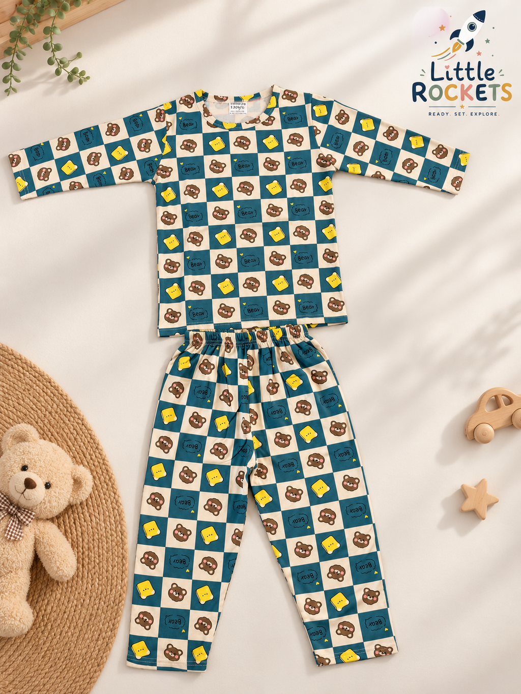Blue Teddy Night Suit for Kids – view 3