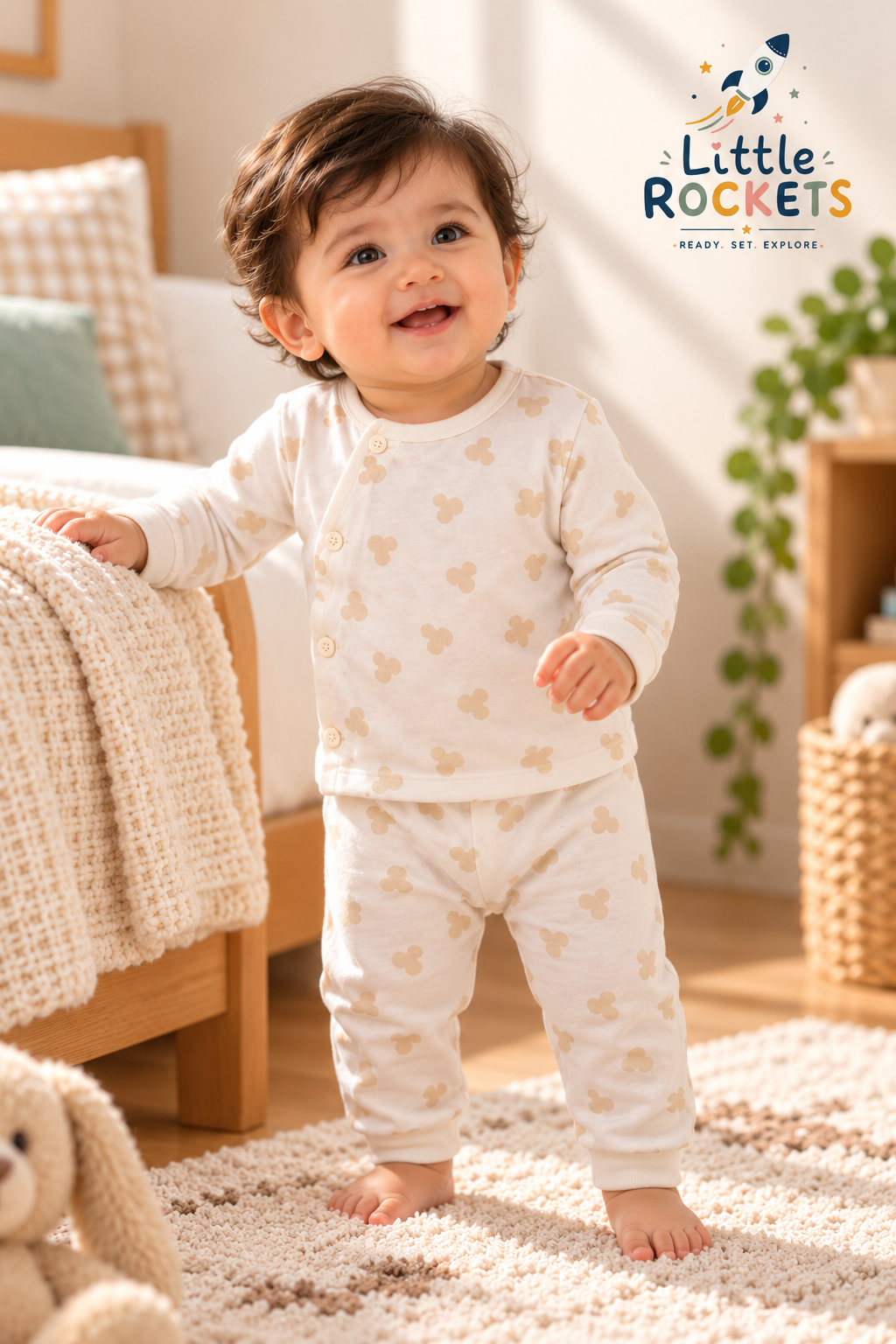 Peach Blossom Cream Baby Night Suit