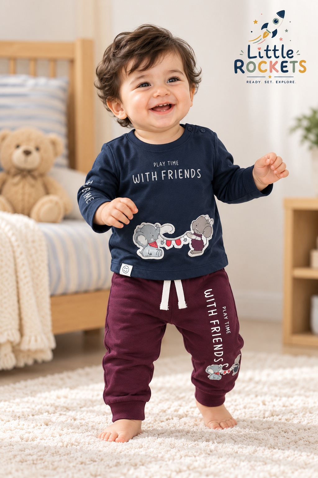 Navy Elephant Baby Co-ord Set