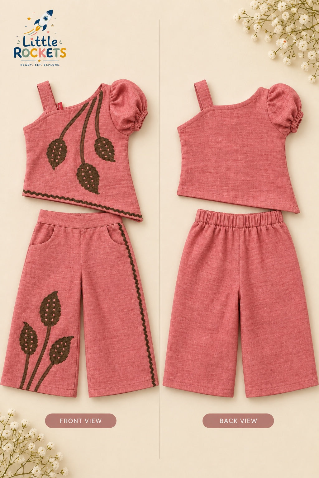 Coral Top & Palazzo Set for Girls – view 4