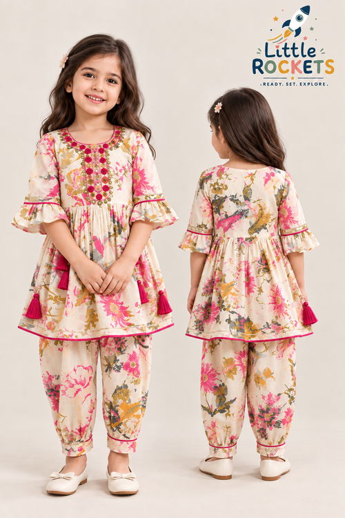 Floral Kurta Dhoti Set for Girls
