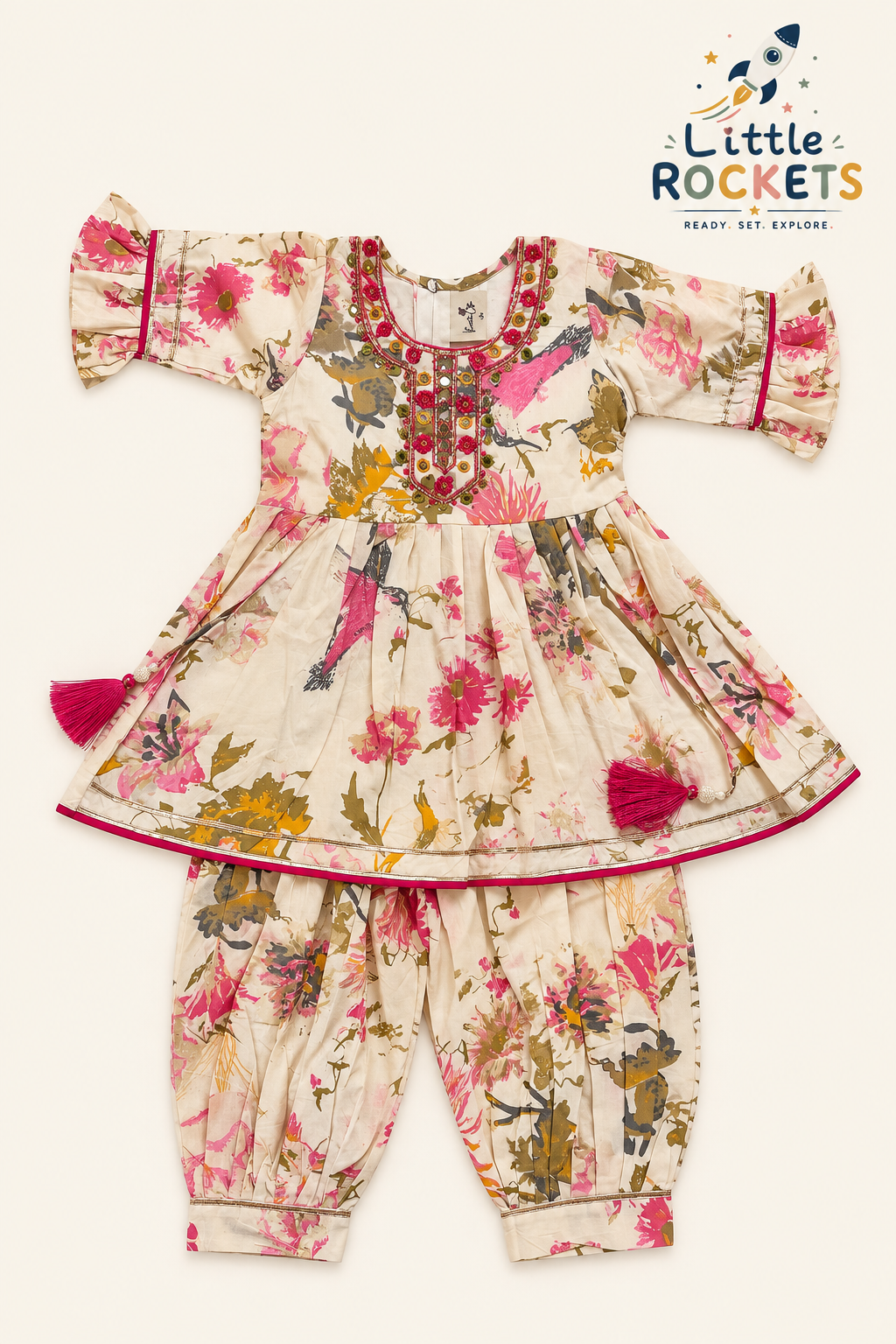 Floral Kurta Dhoti Set for Girls – view 2