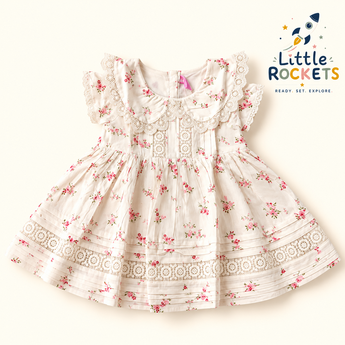 Ivory Lace Floral Dress for Girls – view 3