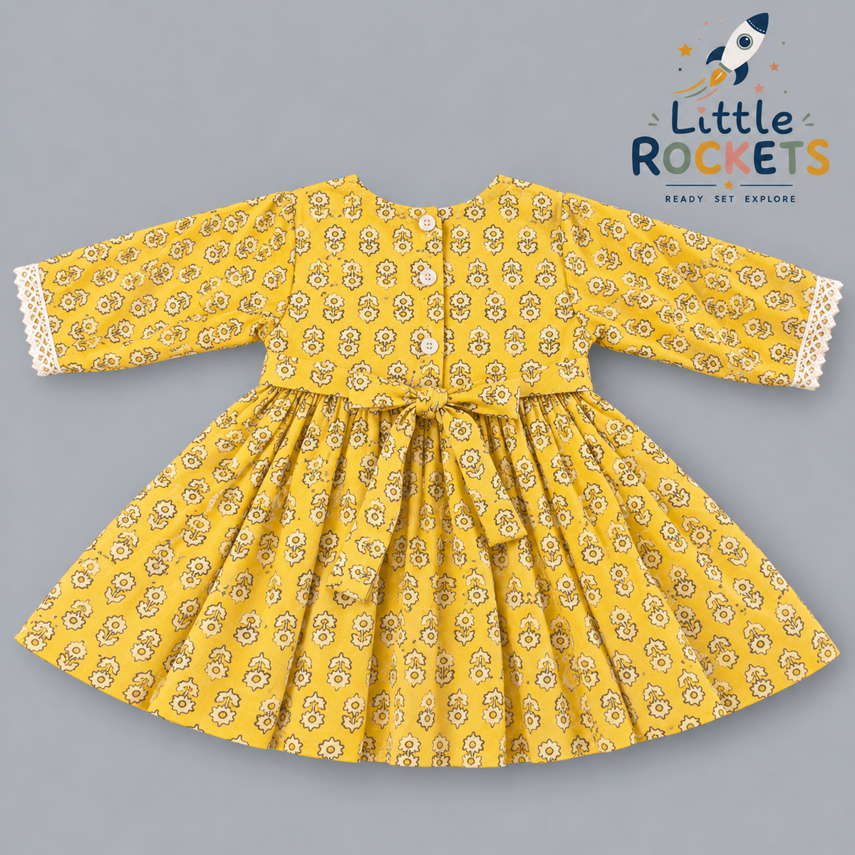 Mustard Floral Infant Dress – view 3