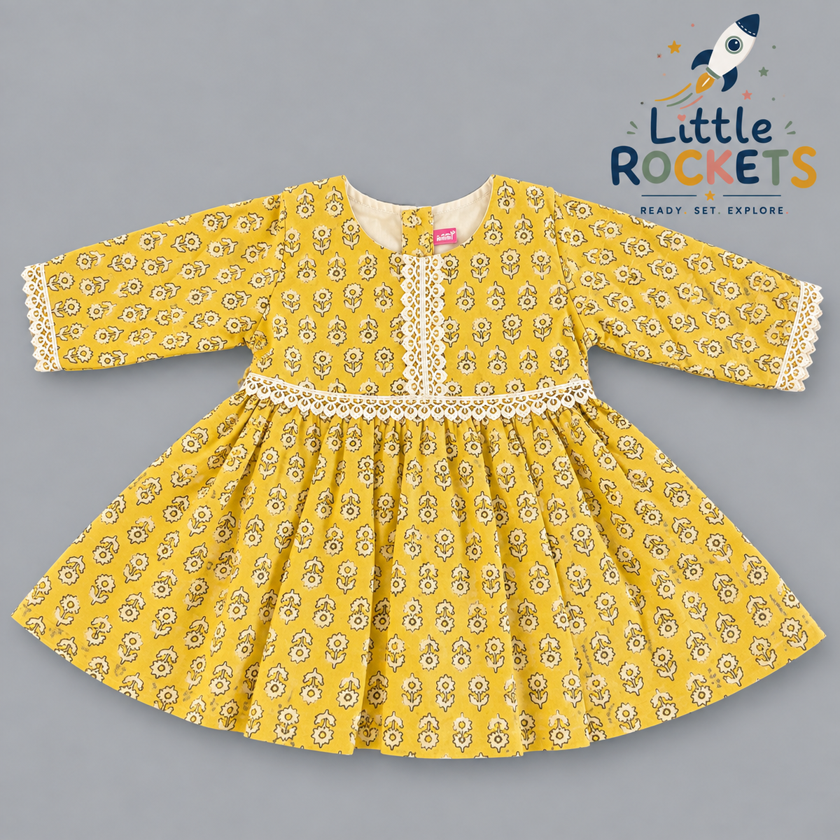 Mustard Floral Infant Dress – view 2