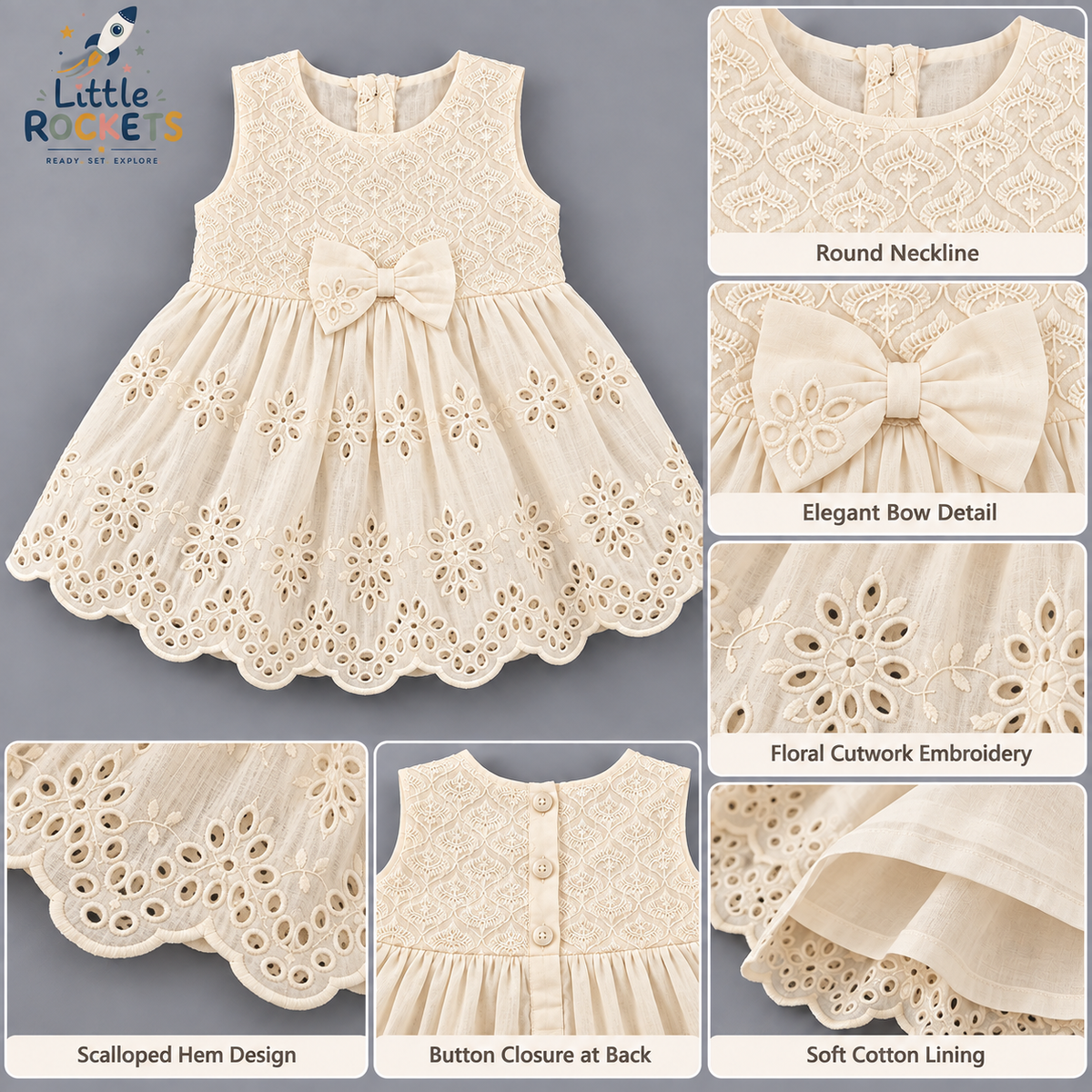 Ivory Embroidered Baby Dress – view 5
