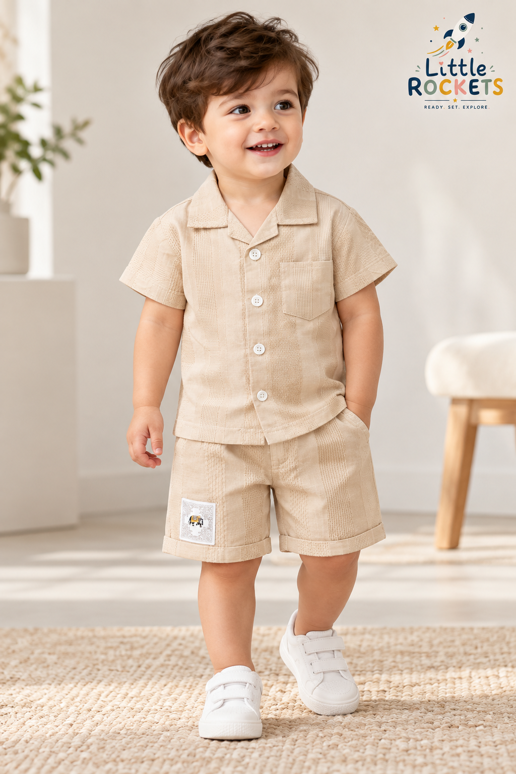 Beige Shirt & Shorts Set for Boys