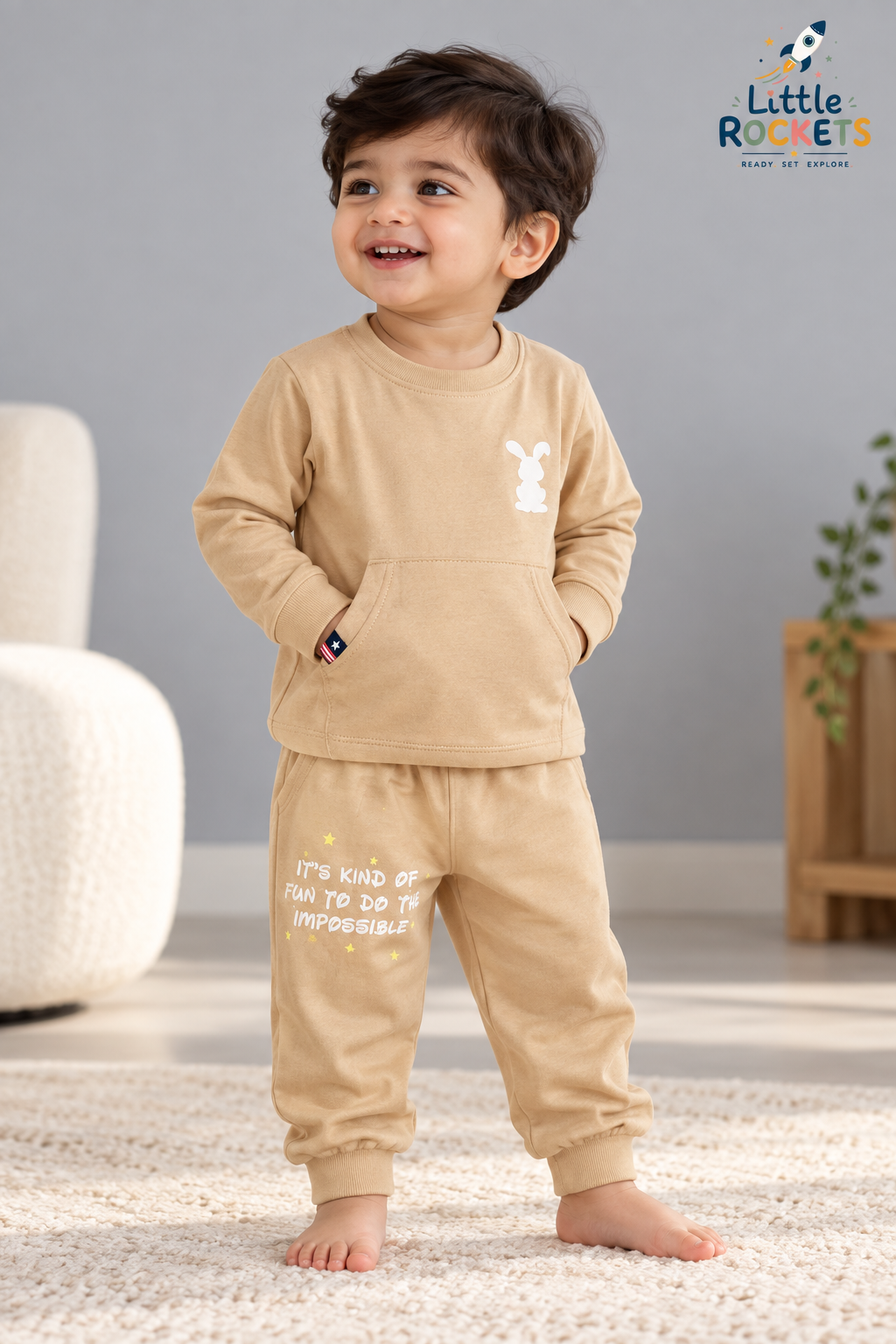 Beige Bunny Co-ord Set for Kids