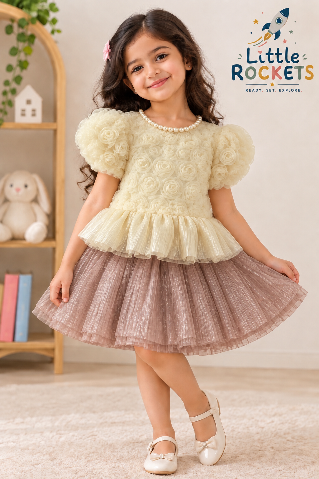 Ivory Rosette Party Top for Girls