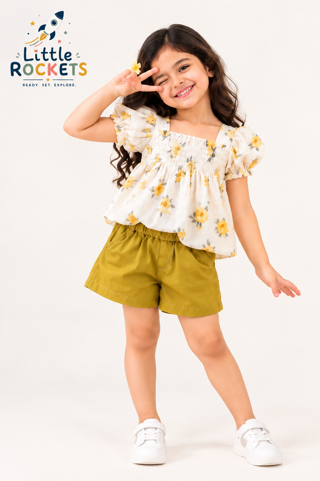 Floral Top & Shorts Set for Girls
