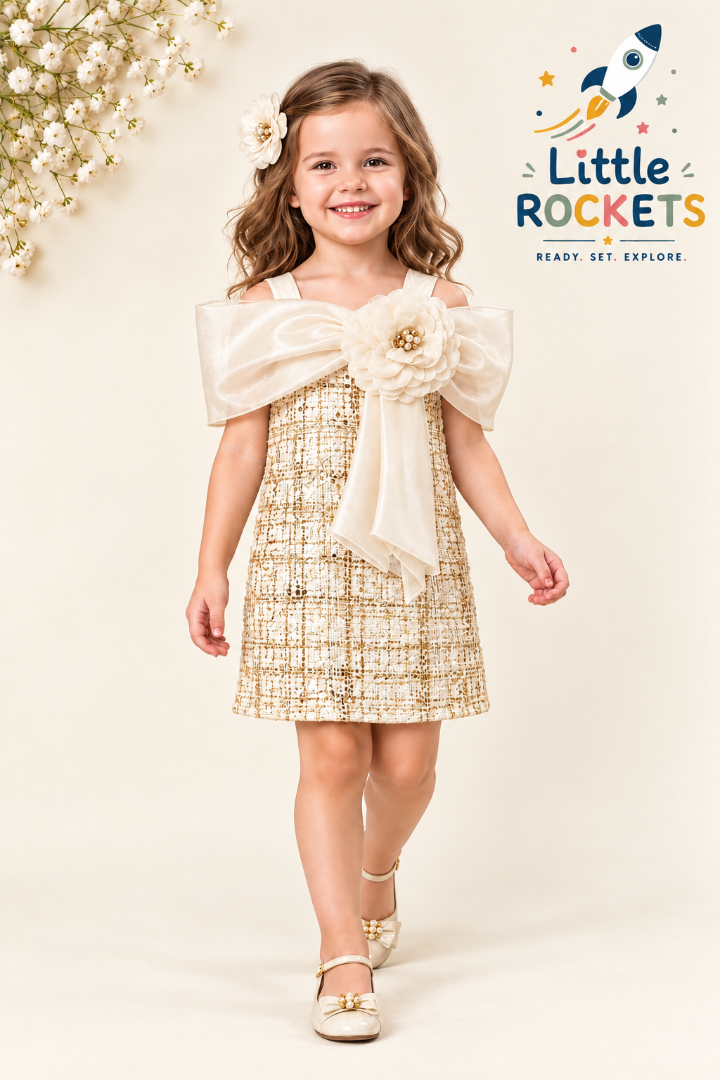 Gold A-Line Party Dress for Girls