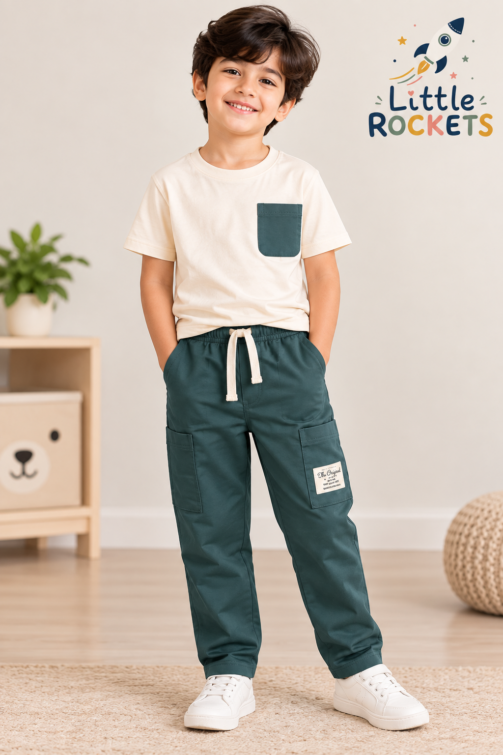 Teal Cargo Joggers for Kids