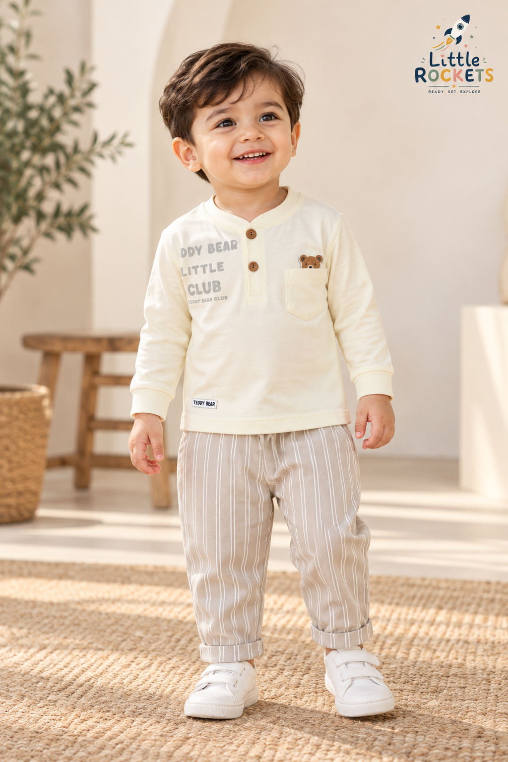 Cream Teddy Co-ord Set for Boys