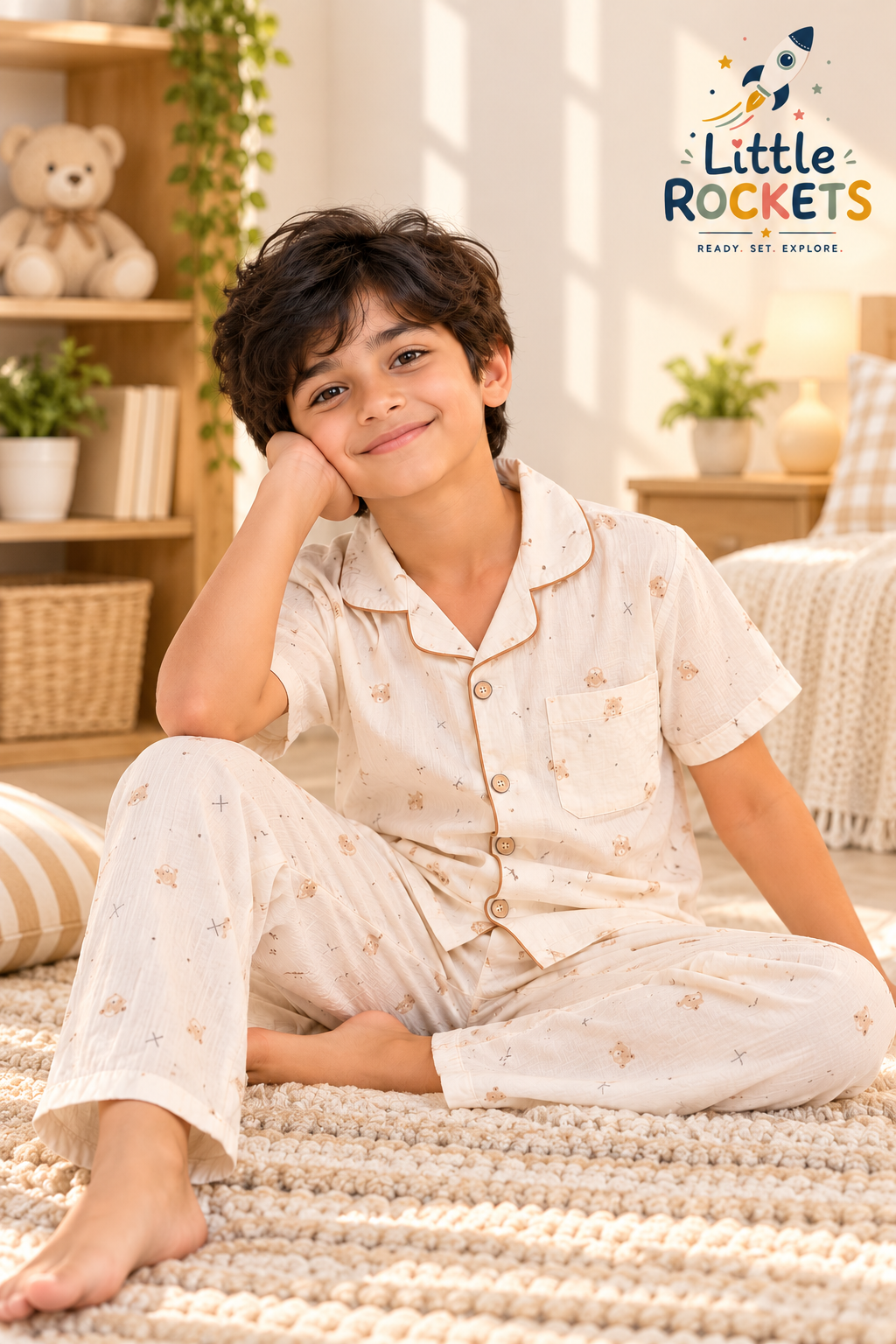 Cream Teddy Night Suit for Kids