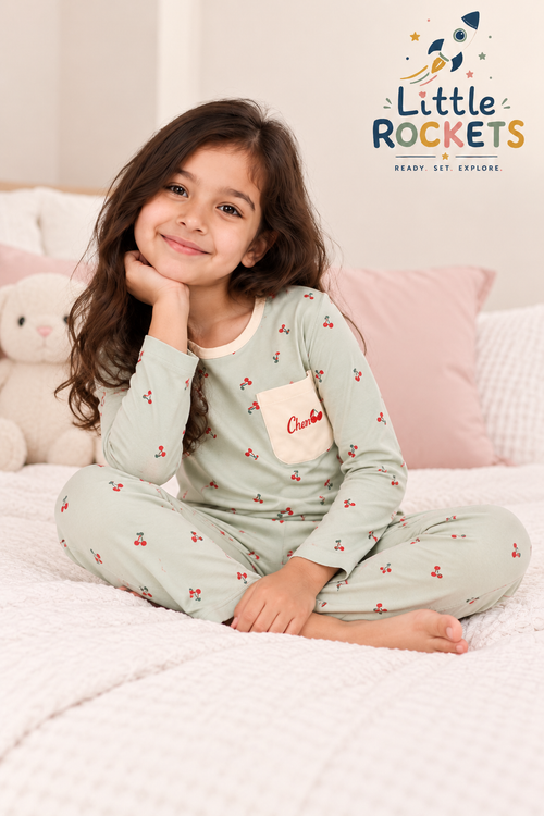 Cherry Print Night Suit for Girls – view 2