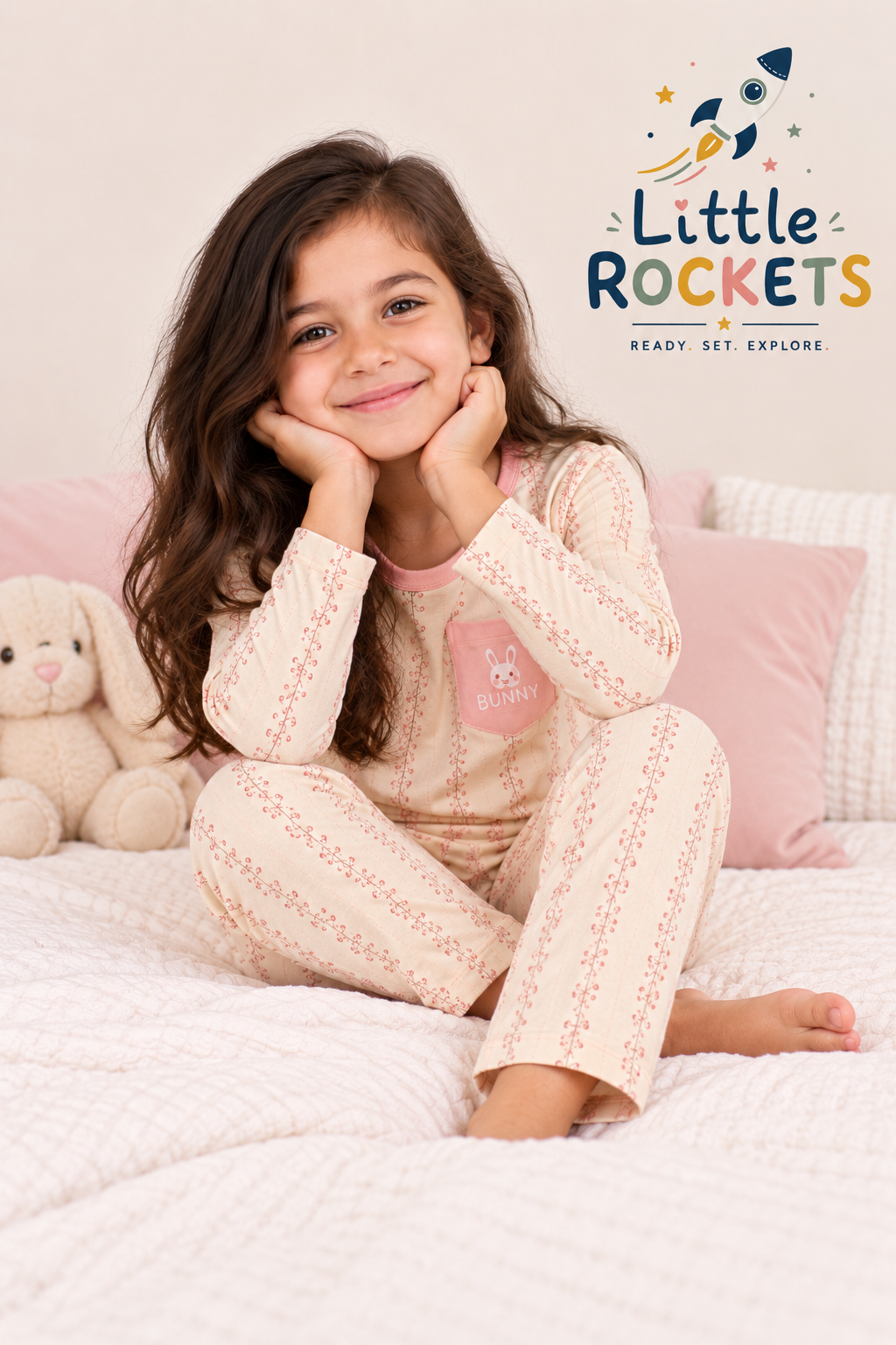 Peach Bunny Night Suit for Girls