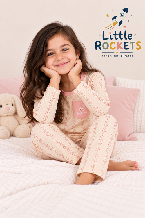 Peach Bunny Night Suit for Girls
