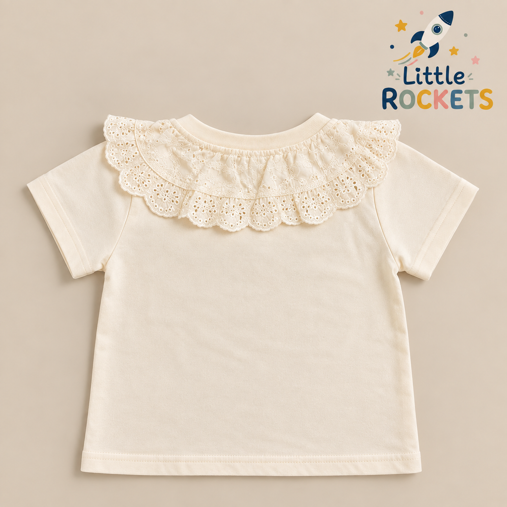 Lace Collar Cream Top for Girls – view 4