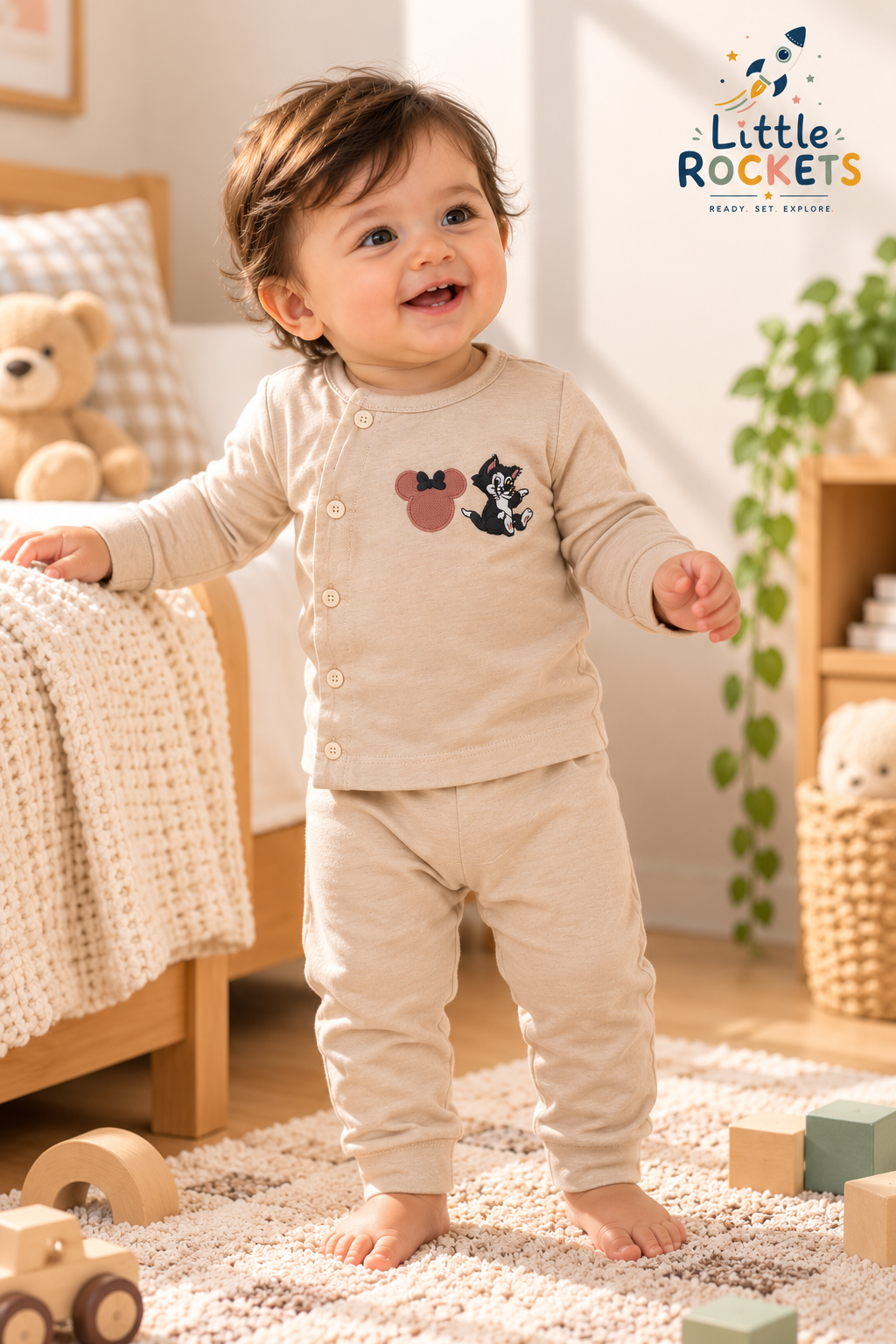 Cream Bear & Cat Baby Night Suit