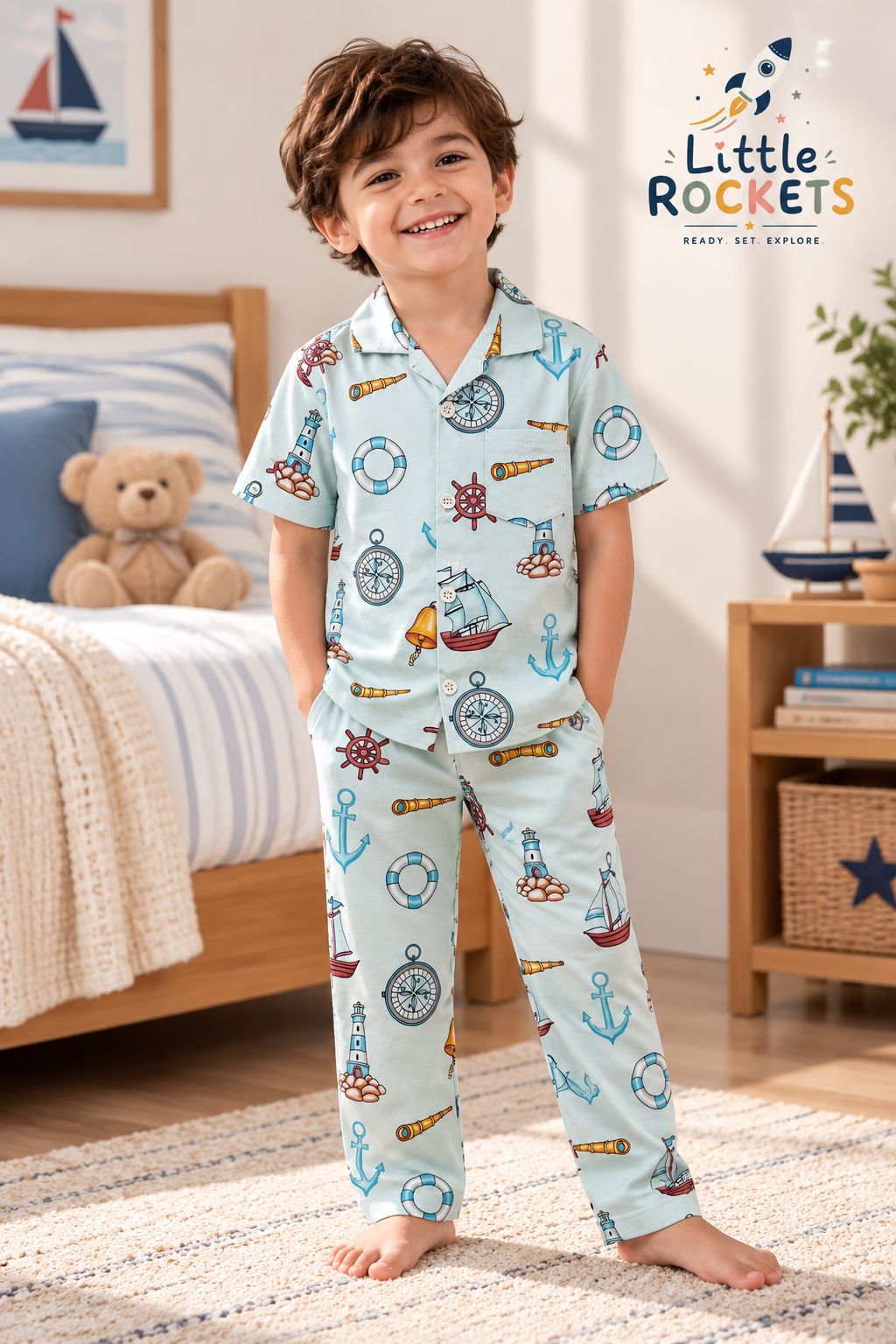 Nautical Print Aqua Night Suit