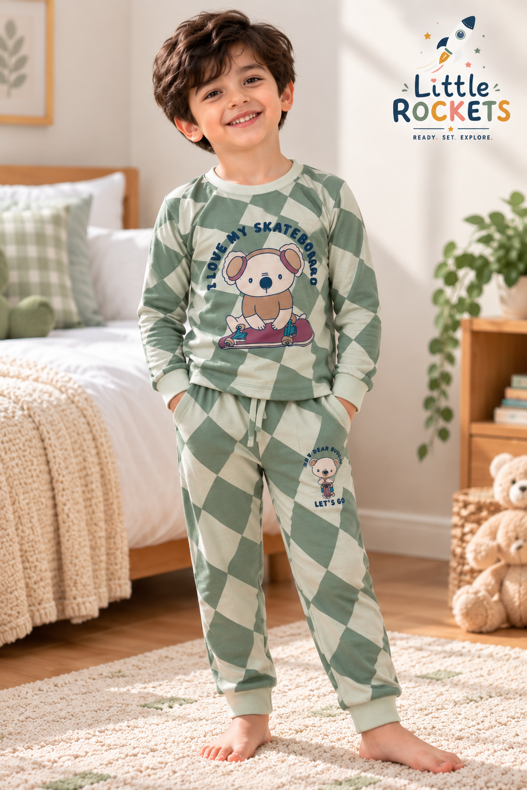 Skate Bear Sage Check Co-ord Set
