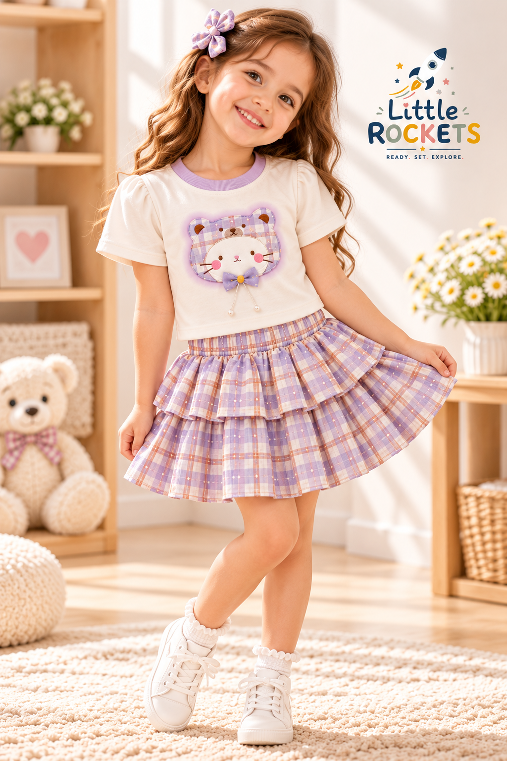 Lilac Teddy Skirt Set for Girls
