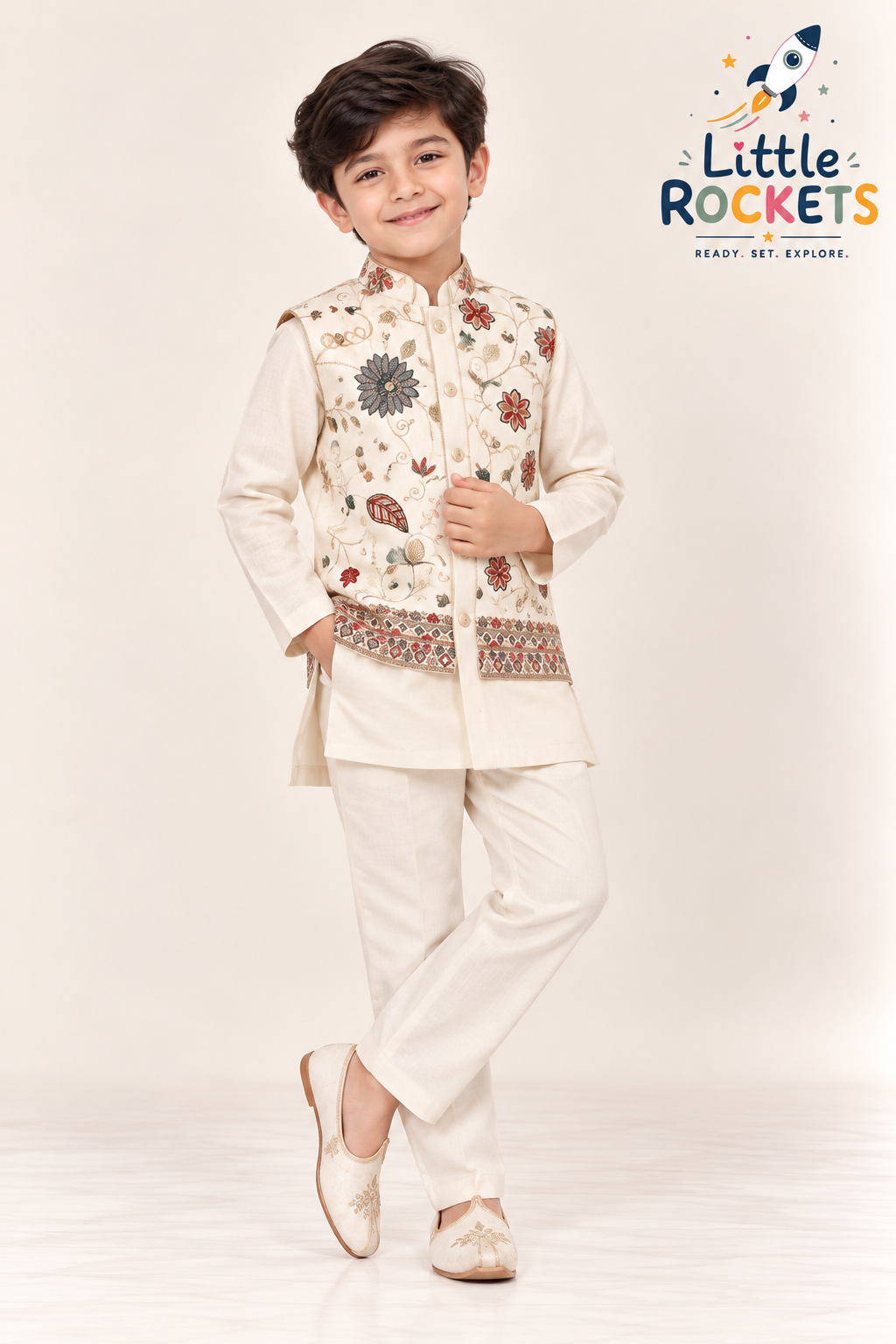 Floral Nehru Jacket Kurta Set
