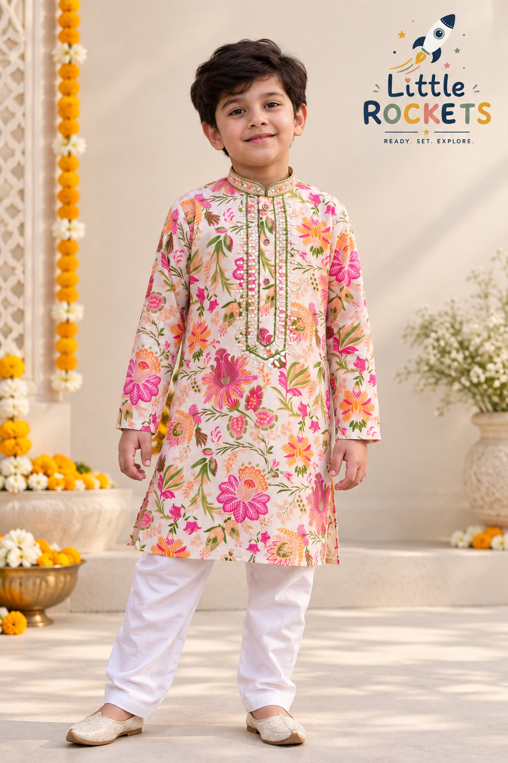 Floral Kurta Pyjama Set for Boys