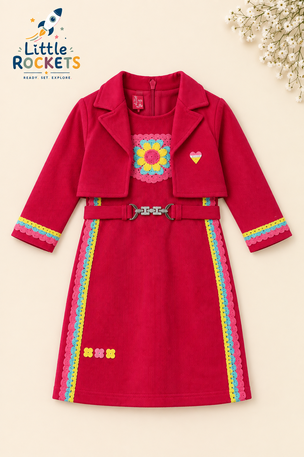 Berry Jacket Dress Set for Girls – view 2