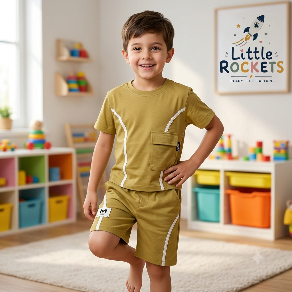 Olive Cargo Co-ord Set for Boys – view 2