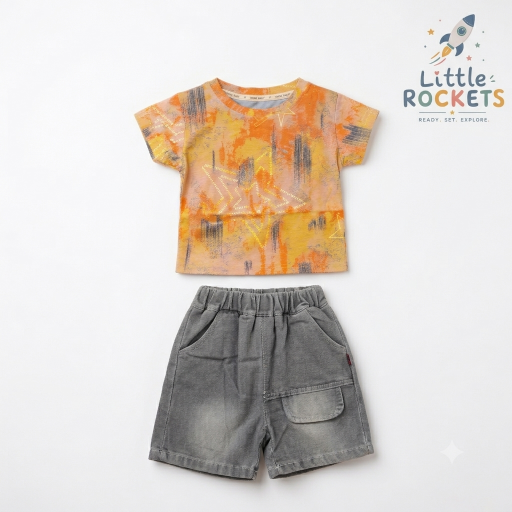 Tie-Dye Denim Shorts Set for Boys – view 4