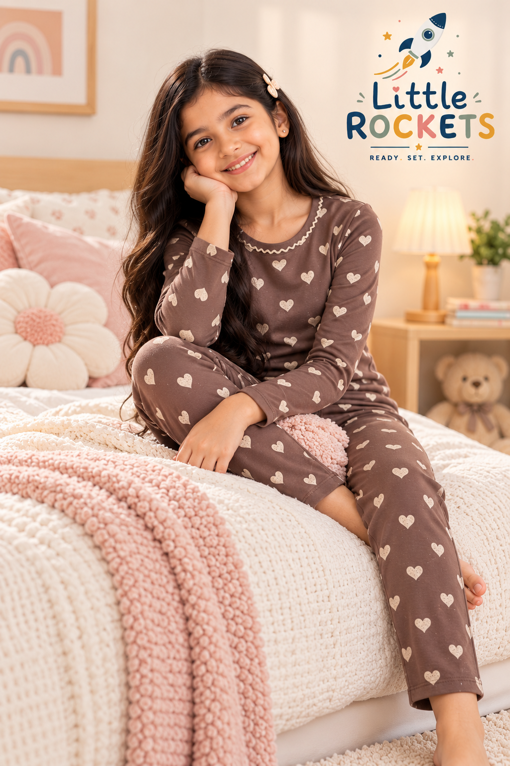 Heart Print Night Suit for Girls
