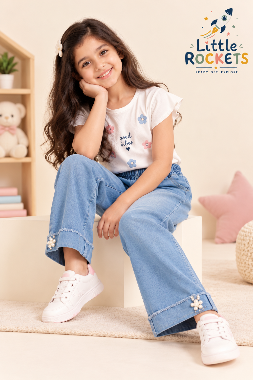 Pearl Detail Jeans for Girls