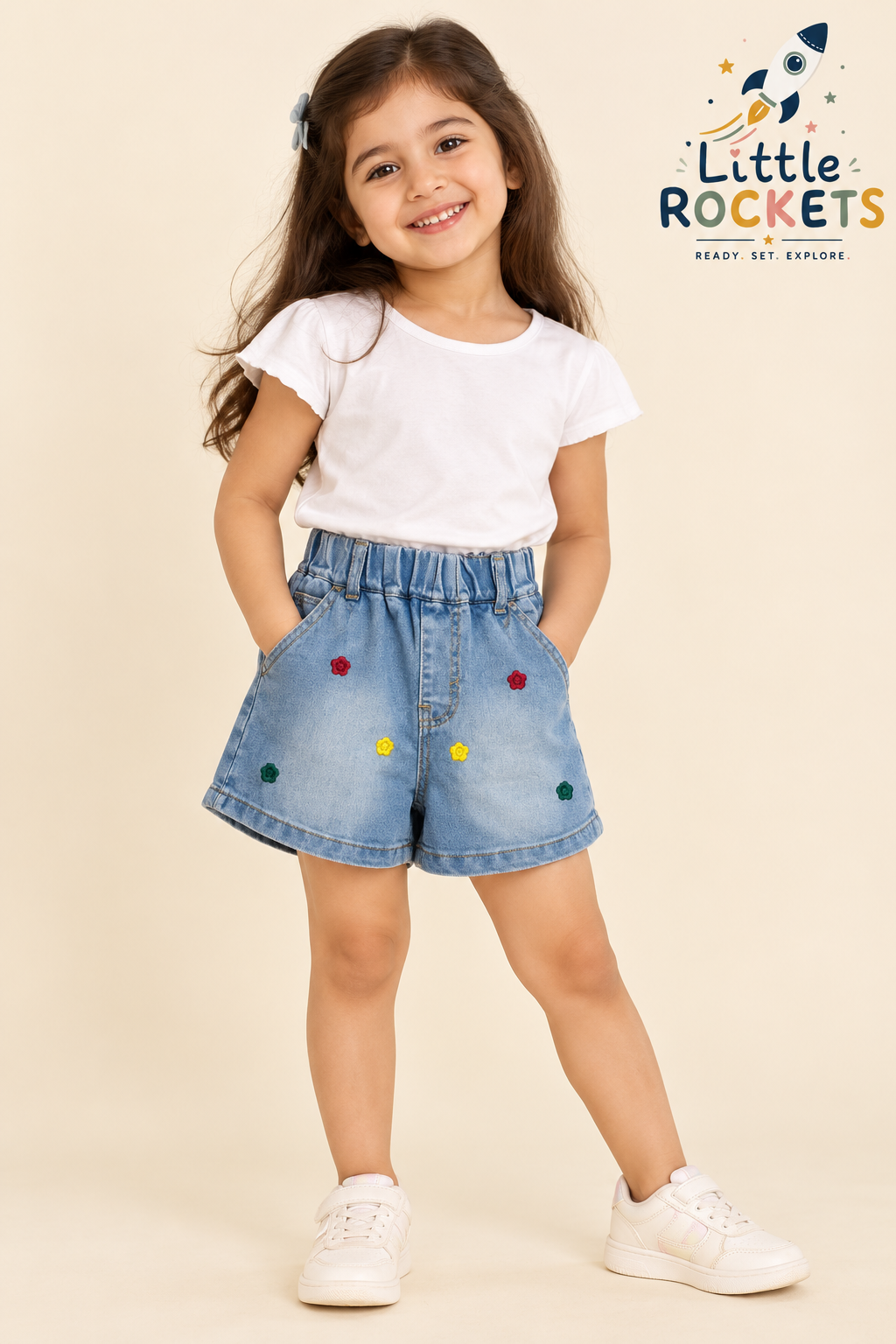 Floral Denim Shorts for Girls