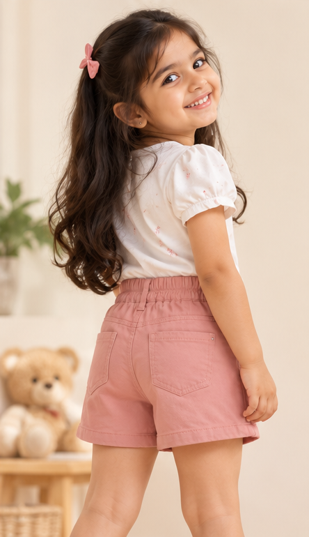 Blush Pink Denim Shorts for Girls – view 2