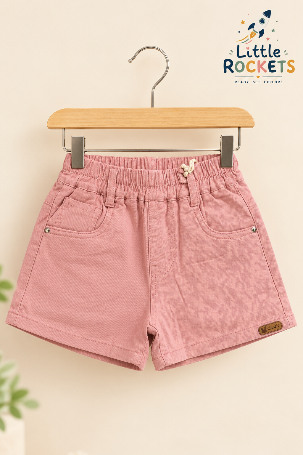 Blush Pink Denim Shorts for Girls – view 4