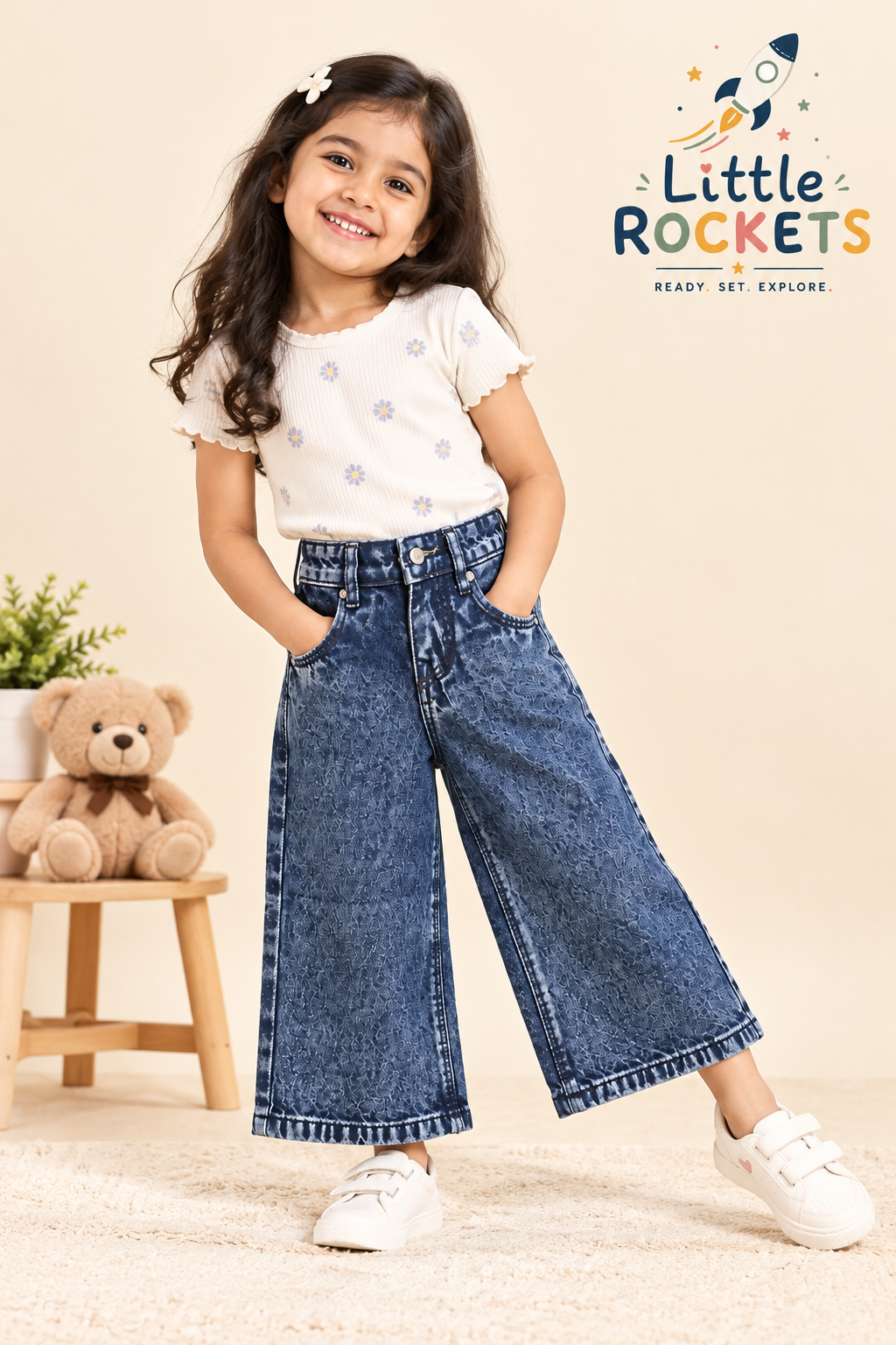 Dark Blue Wide-Leg Girls Jeans