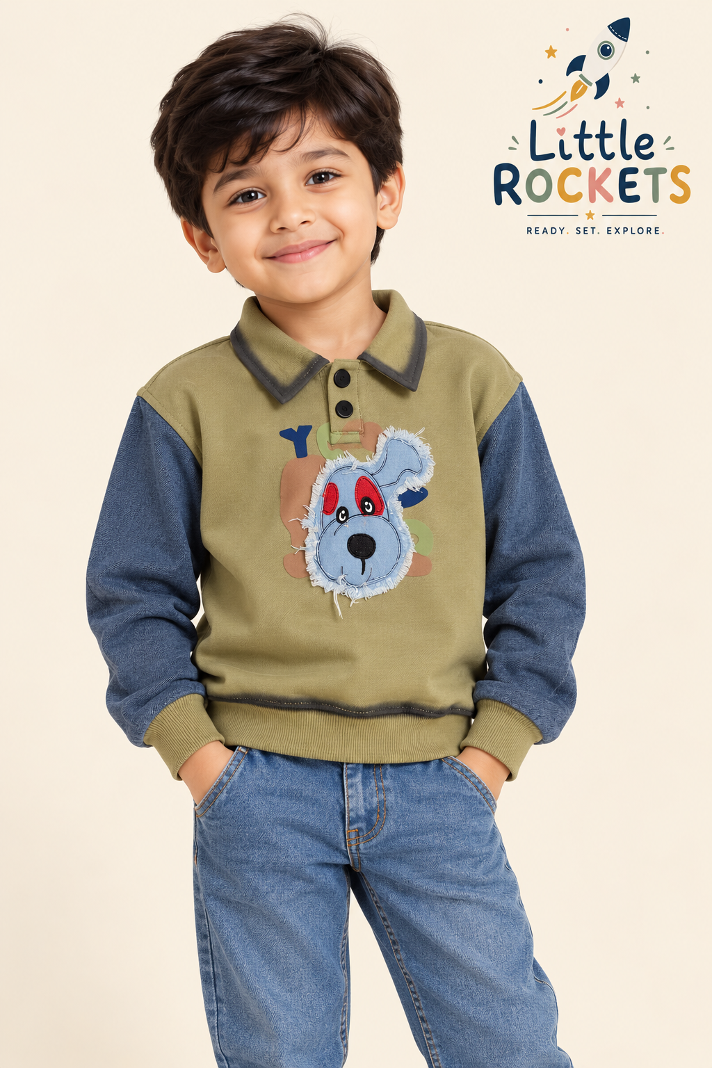 Olive Puppy Polo Kids Sweatshirt
