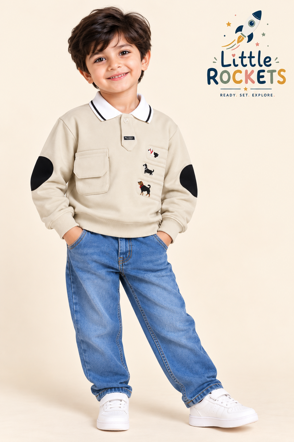 Beige Puppy Polo Kids Sweatshirt